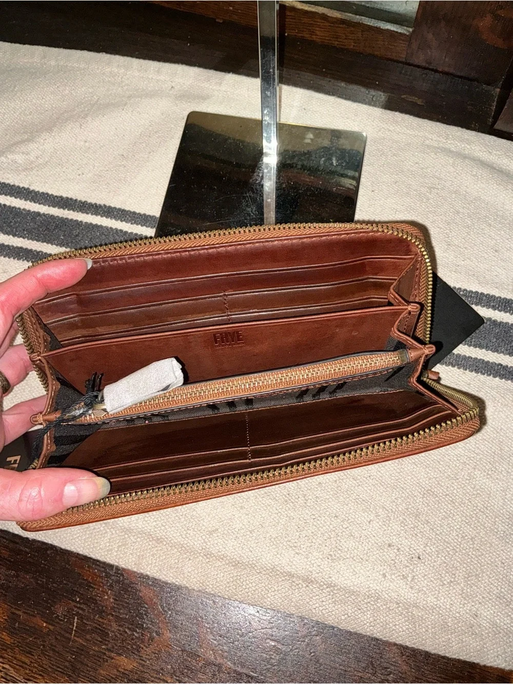NWT Frye Leather Melissa Zip Around Wallet Cognac Brown With Box Retail $158